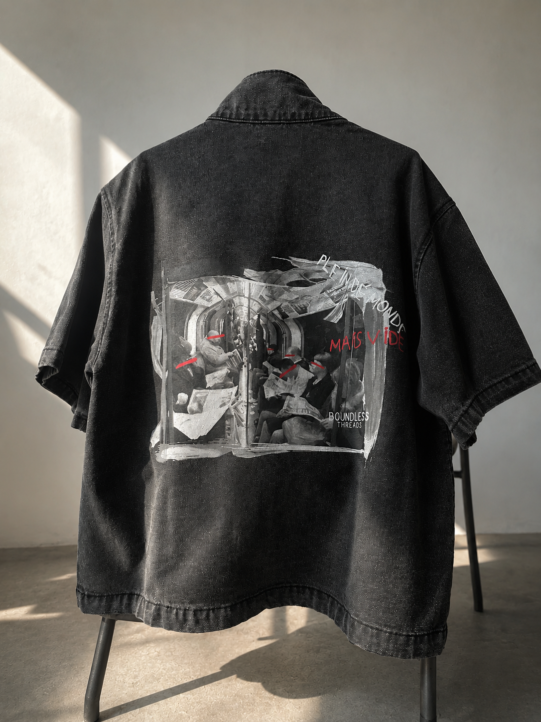 “Crowded” Denim Crop drop shoulder shirt