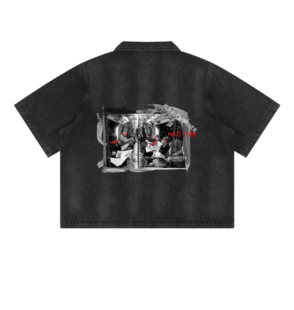 “Crowded” Denim Crop drop shoulder shirt