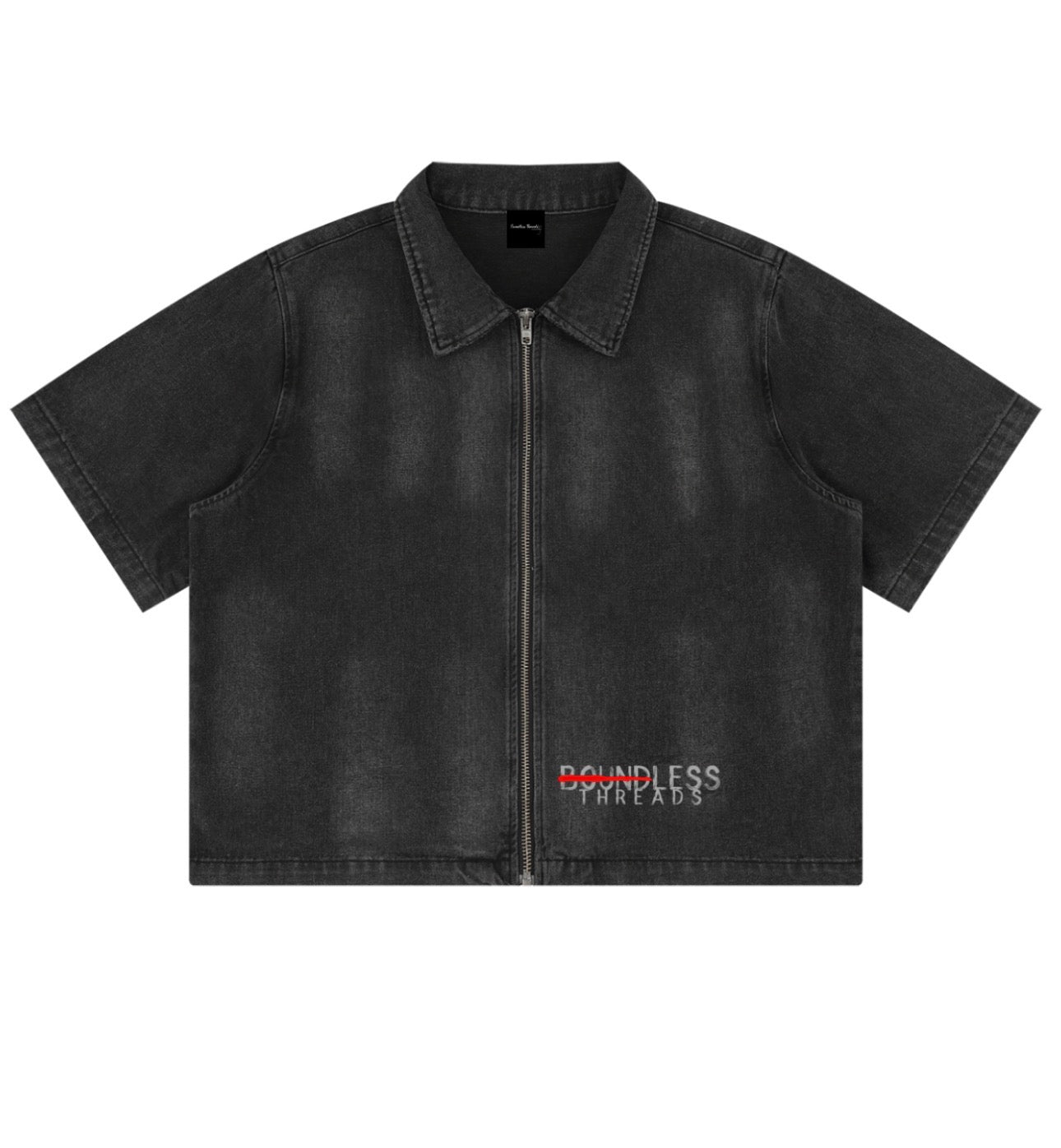 “Crowded” Denim Crop drop shoulder shirt