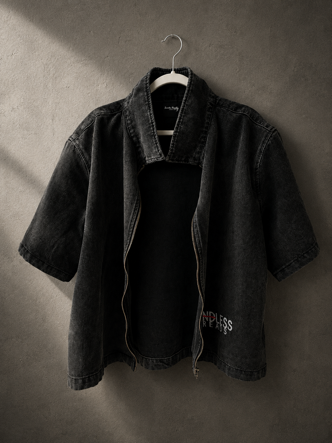 “Crowded” Denim Crop drop shoulder shirt