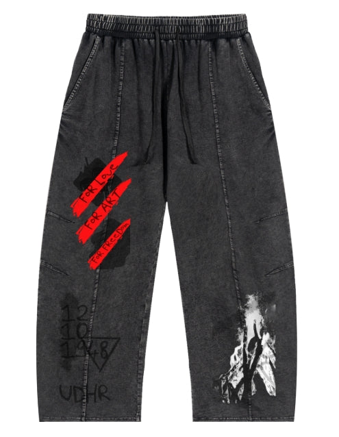 Snow Washed Drawstring Cotton Pants